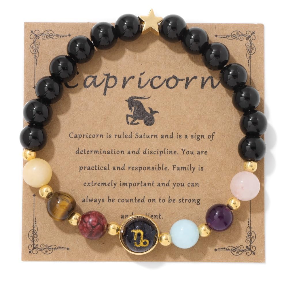 Pingyongchang Chakra Zodiac Bracelets for Women Her Luck 12 Constellations Inspiration Healing Crystal Stone Beads Bracelet Birthday Zodiac Gifts Horoscope Spiritual Bracelet for Men
