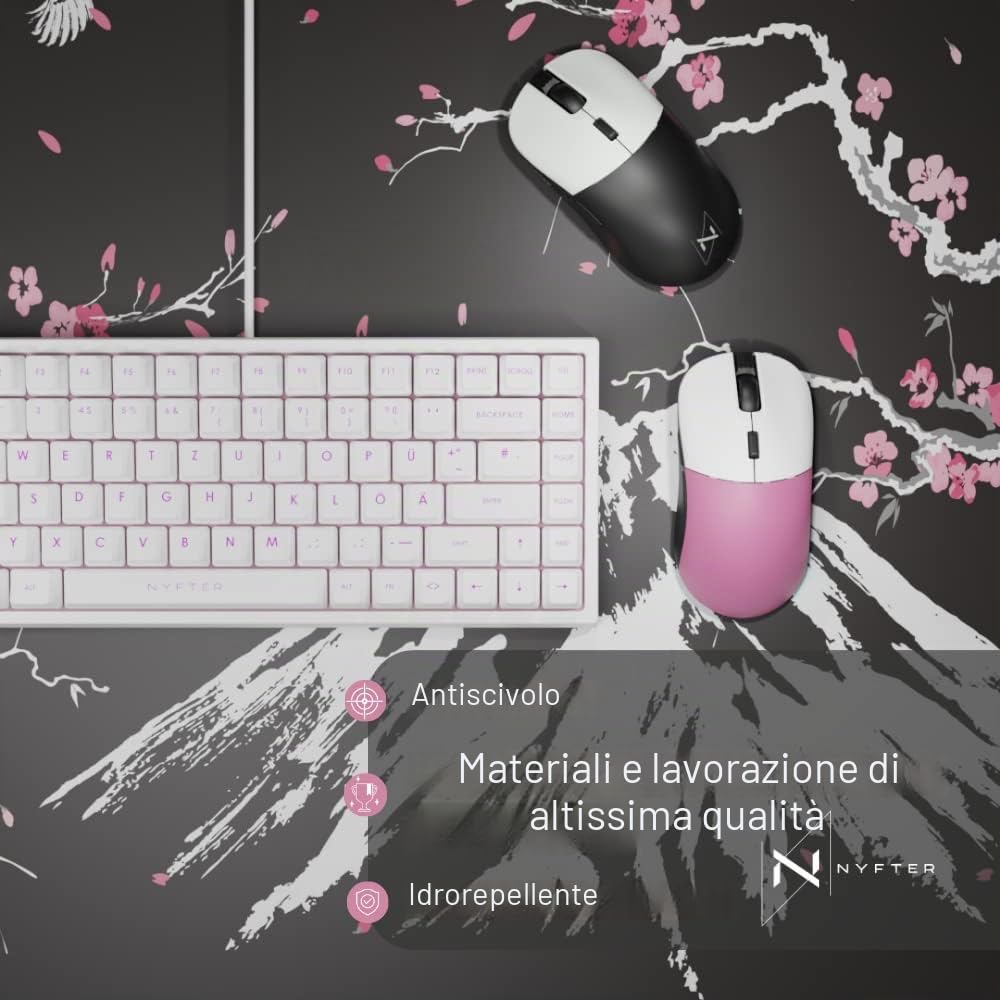 Nyfter - Tappetino per mouse da gioco 3XL Sakura nero 1200 x 600 mm Premium Fuji Mousepad Size Grandi bordi cuciti durevoli con Glide di alta qualità e antiscivolo Speed Gaming Mousepad
