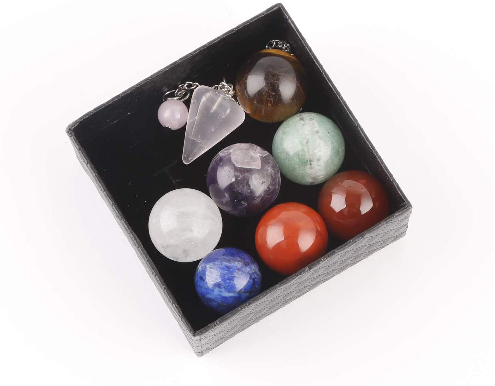 Juego de Cristales curativos de Piedras de Chakra de 8, Kit de Regalo de meditación curativa Bola de Esfera de Cristal de Chakra para Terapia de Equilibrio de Chakra de 20 mm