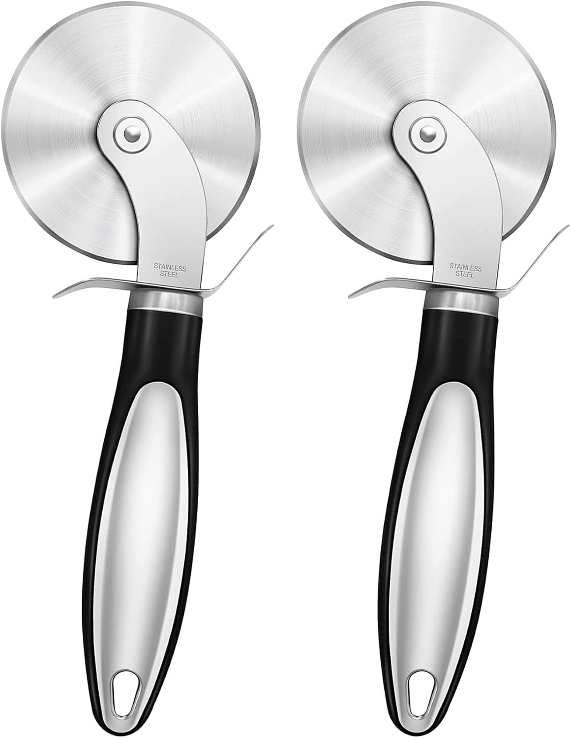 Pizza Cutter (2 Pcs), Classic Stainless Steel Pizza Cutter Wheel, Pizza Slicer Wheel with Comfort Handle and Thumb Guard Protection, Dishwasher Safe