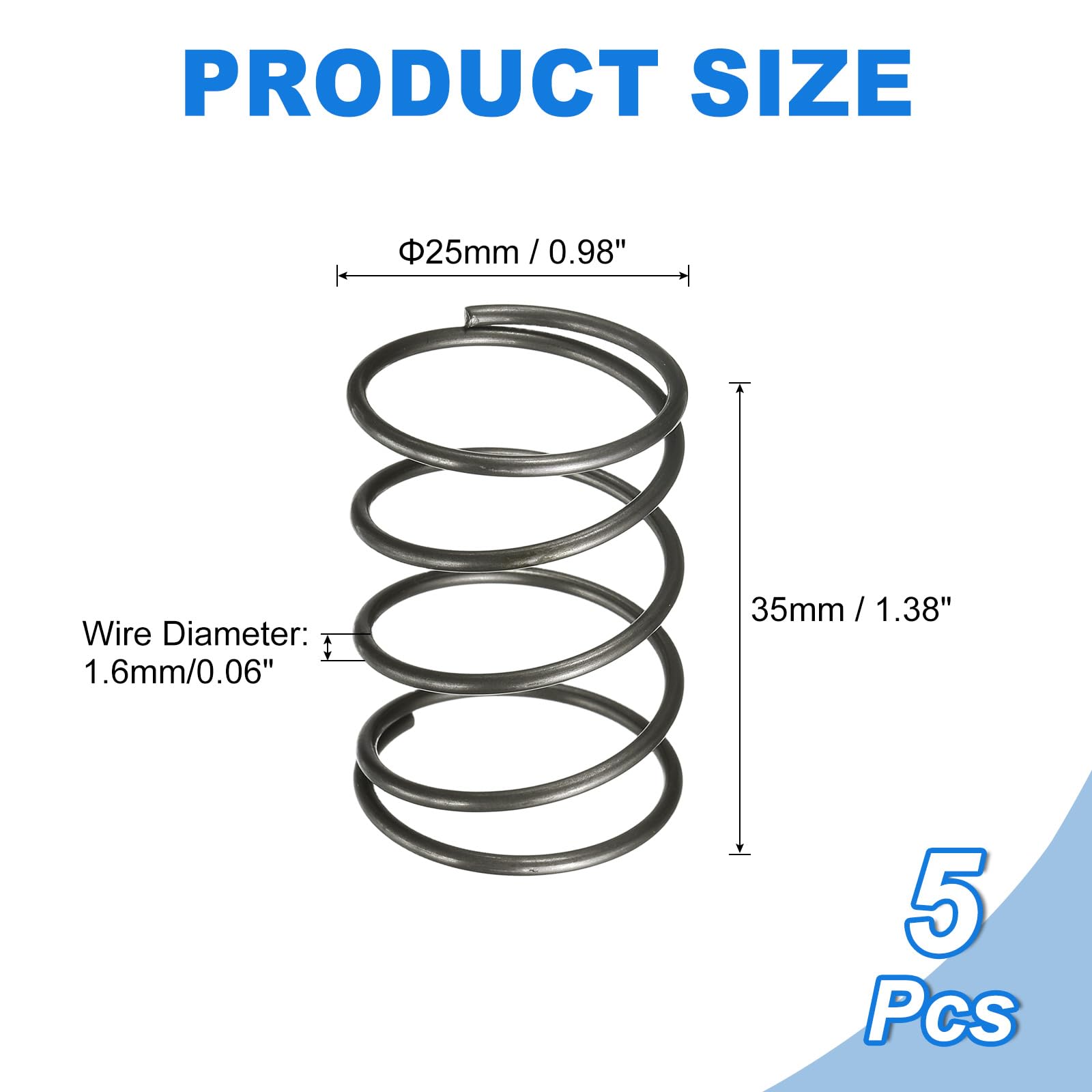 sourcing map Lot de 5 ressorts de compression, diamètre extérieur de 25 mm, taille du fil de 1,6 mm, longueur libre de 35 mm, ressorts de compression mécaniques étendus pour réparations en magasin et