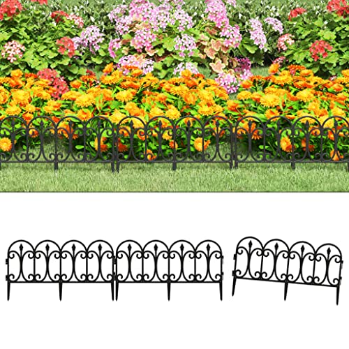Lot de 17 bordures de clôture de jardin - Noir - 10 m - PP - Pour aménagement paysager, cour, parterres de fleurs