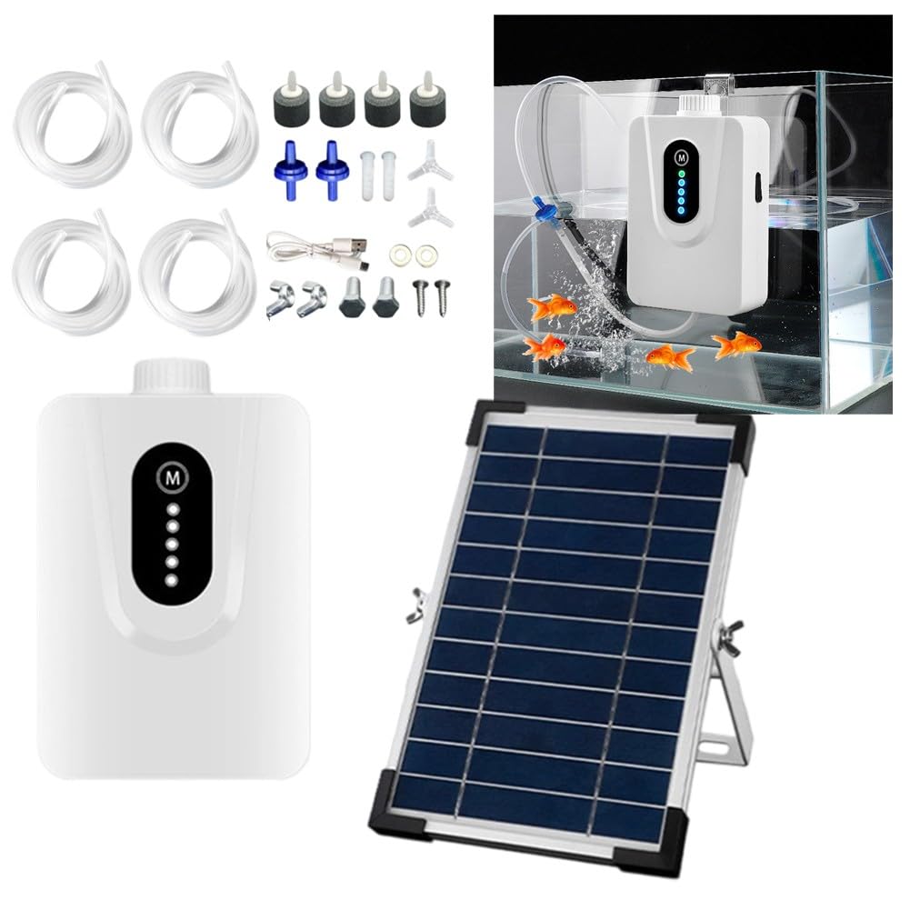 Pompa ad ossigeno solare per acquario, con pannello da 6 W e batteria da 6000 mAh, per doppia ricarica USB solare, aeratore silenzioso per stagni all'aperto