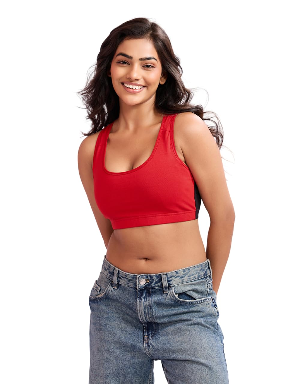 Women's Cotton Elastane Anti-Bacterial Sports Bra, Padded, Non-Wired Full Coverage, High Bounce Control Support, Colour Blocked Racerback Active Bra, Breathable Gym Yoga Workout Bra-picture-51