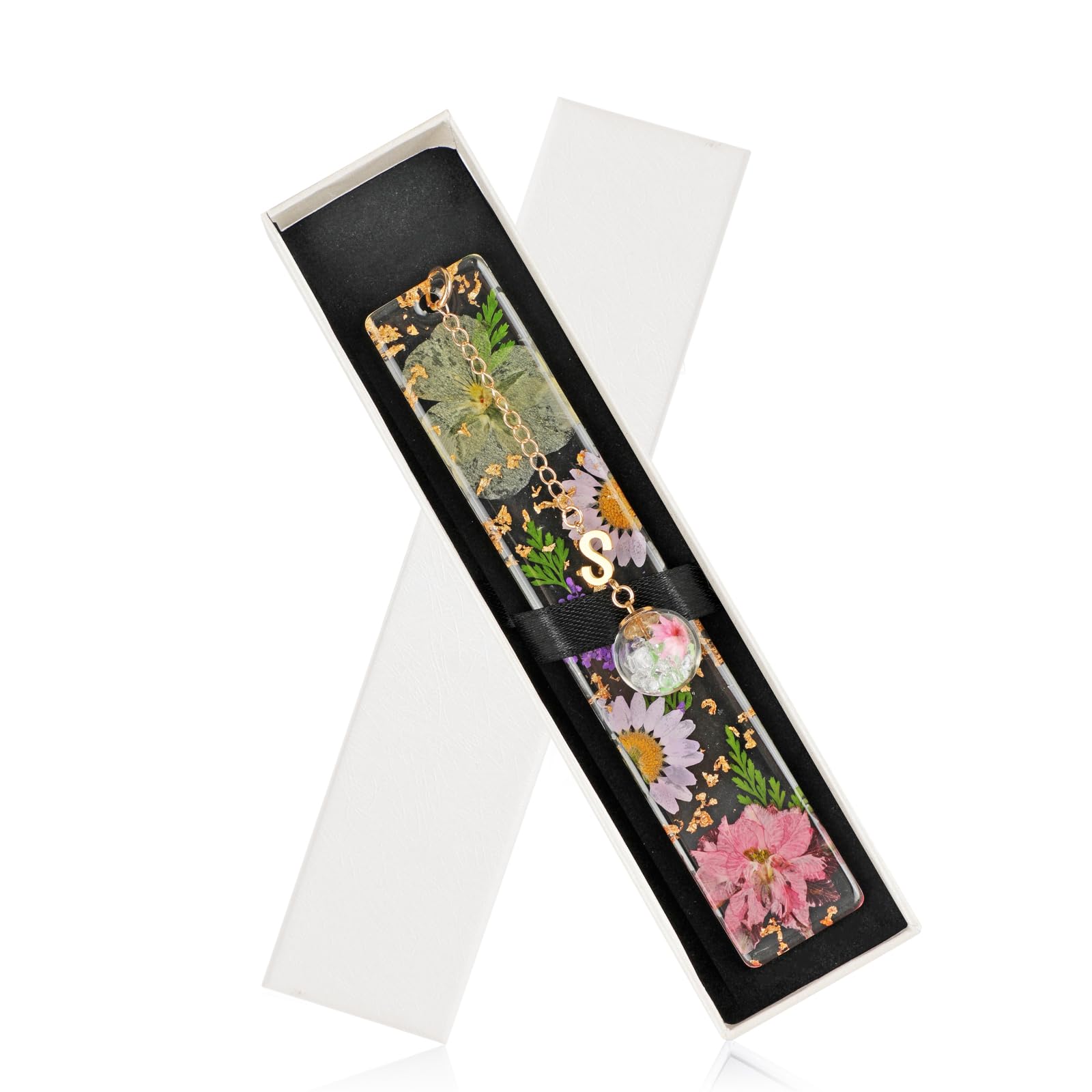 JSRQT Bookmark, Personalised Bookmark, Teacher Gifts, Original Book Mark, Initial S Bookmarks for Women, Cute Pressed Flower Book Marks Women, Lover Gifts for Readers, 26 Letters Page Reading Marker