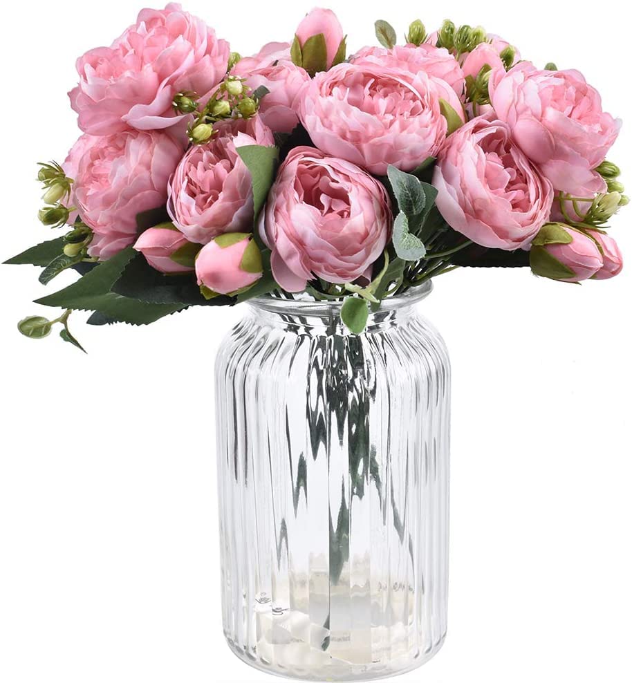 HAOSHICS 4 confezioni di fiori artificiali di peonia in seta, finti bouquet di fiori gloriosi per matrimoni, feste nuziali, decorazioni per la casa (viola