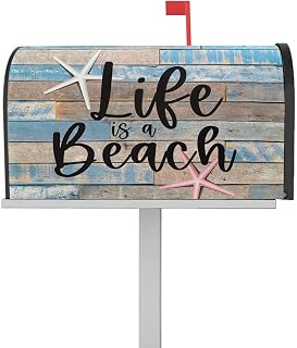 Mailbox Cover Magnetic Nautical Starfish Beach Life Farm Blue Plank Mailbox Covers Standard Size 21x18in,Mailbox Covers Wrap Post Letter Box Cover for Garden Yard Outdoor Decor Summer Ocean Theme