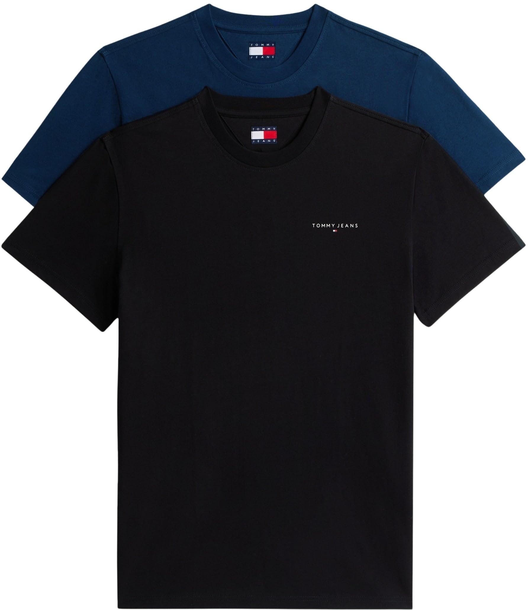 Tommy Jeans Men's TJM Slim Linear Ss Tee 2Pck Ext Dm0Dm22316 S/S T-Shirt, Multi (Black/Dark Night Navy), XXL