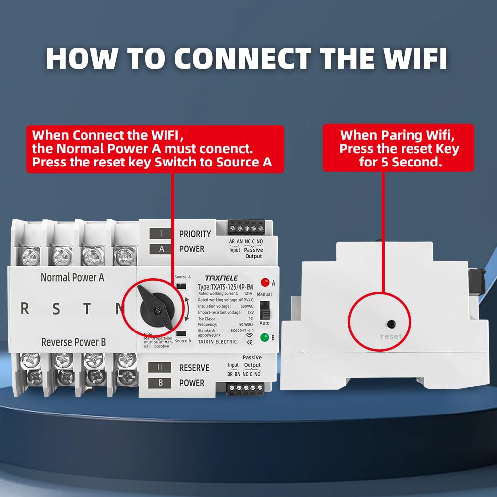 eWeLink WiFi Smart Remote Control 2P 3P 4P 125 A AC 230V ATS Podwójny zasilacz automatyczny przełącznik przełącznika zasilania bez przerwy (4P)