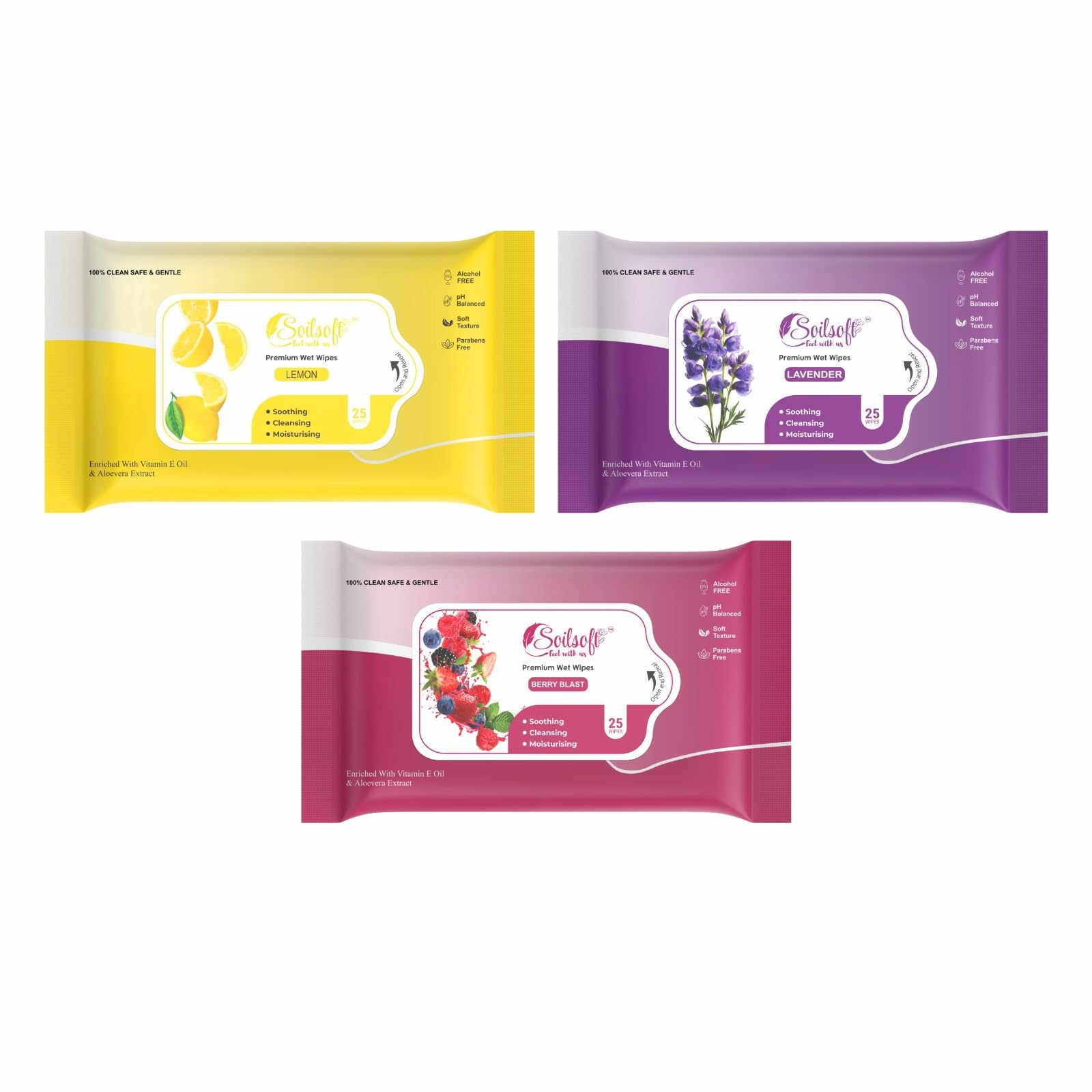 Soilsoft Lemon Lavender & Berry Blast Wet Wipes 75 Sheets | Alcohol Free Soft Cleansing Wipes with Aloe Vera & Vitamin E Moisturizing Tissue-image-16