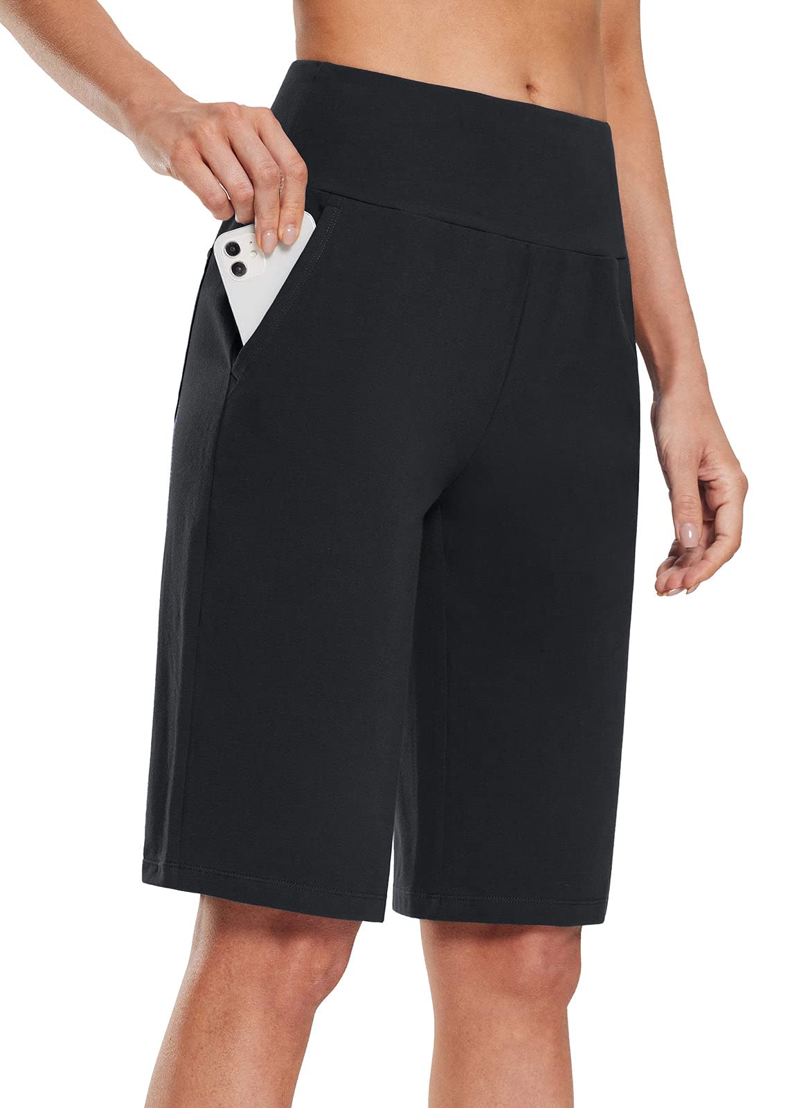 BALEAF Bermuda da donna lunghi 30,5 cm, a vita alta, lunghezza al ginocchio, in cotone, con tasche, casual, da lavoro e salotto