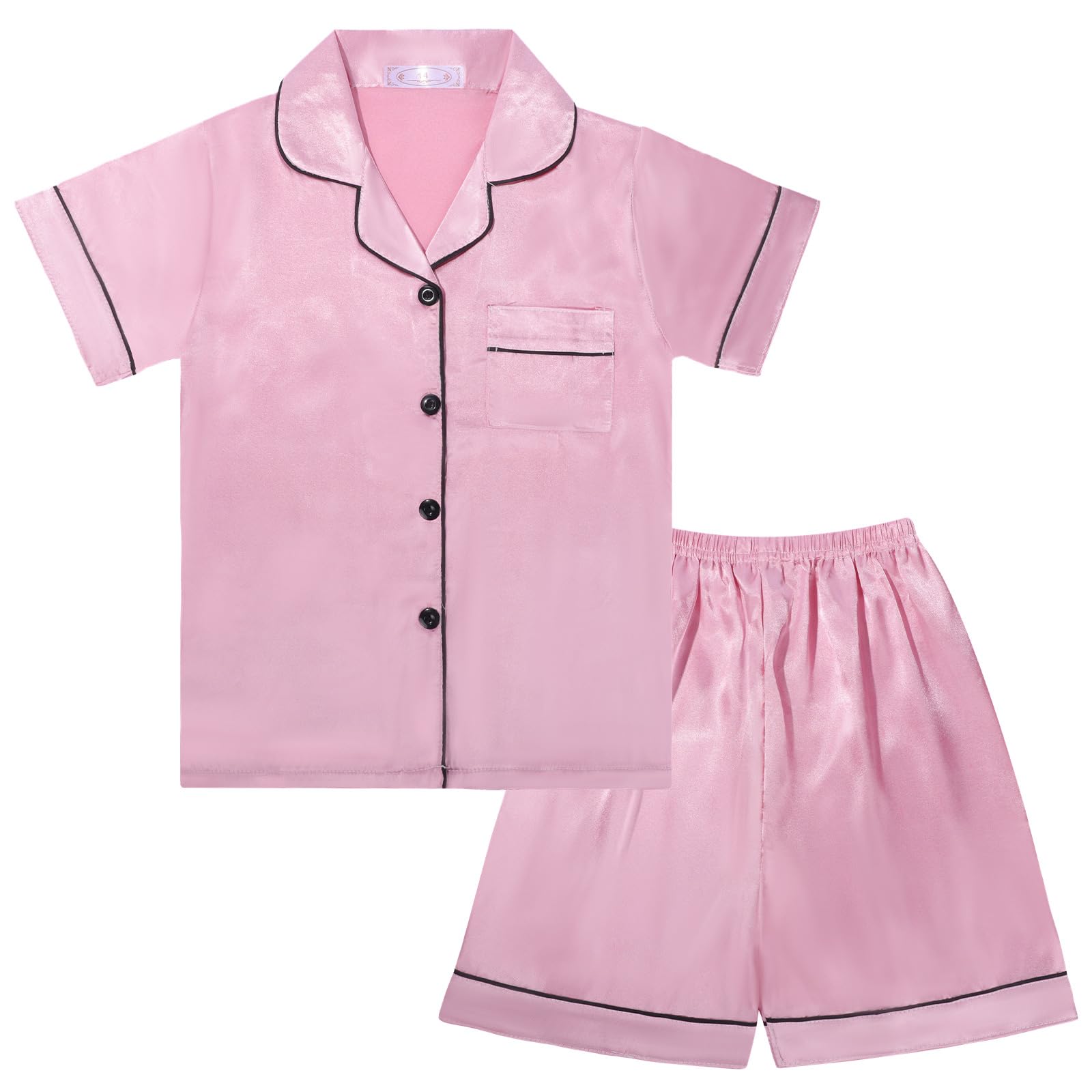 Risipu Pyjama en soie unisexe à manches courtes pour fille Couleur unie