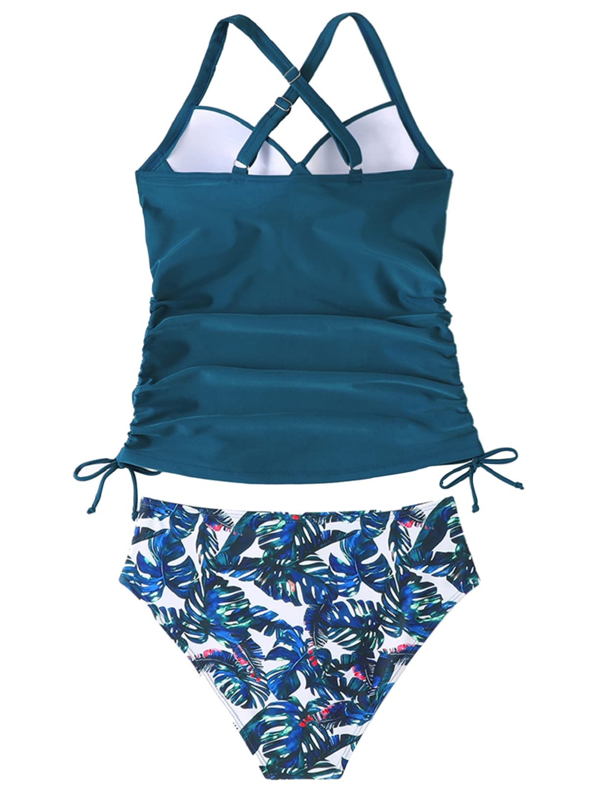 Yutdeng Tankinis Mujer Traje de Baño 2 Piezas Bañador Reductor Vientre Plano Bikini Push Up con Aros con Tanga Tankini Cuello V Correas Laterales Bañadores Deportivos Mujer Natacion