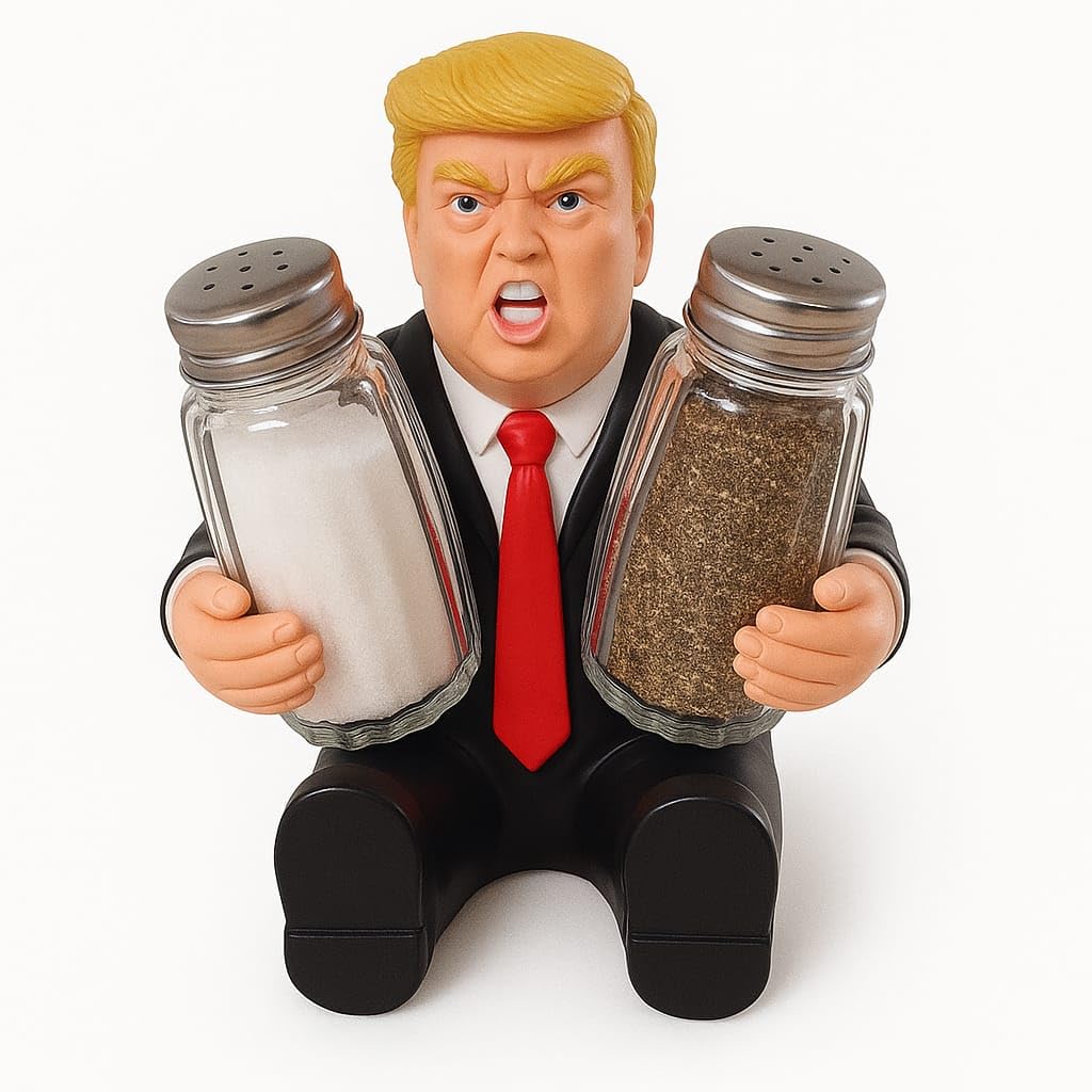 Trump Salt and Pepper Shaker Holder, Decorative Kitchen Countertop Display, Novelty Political Collectible