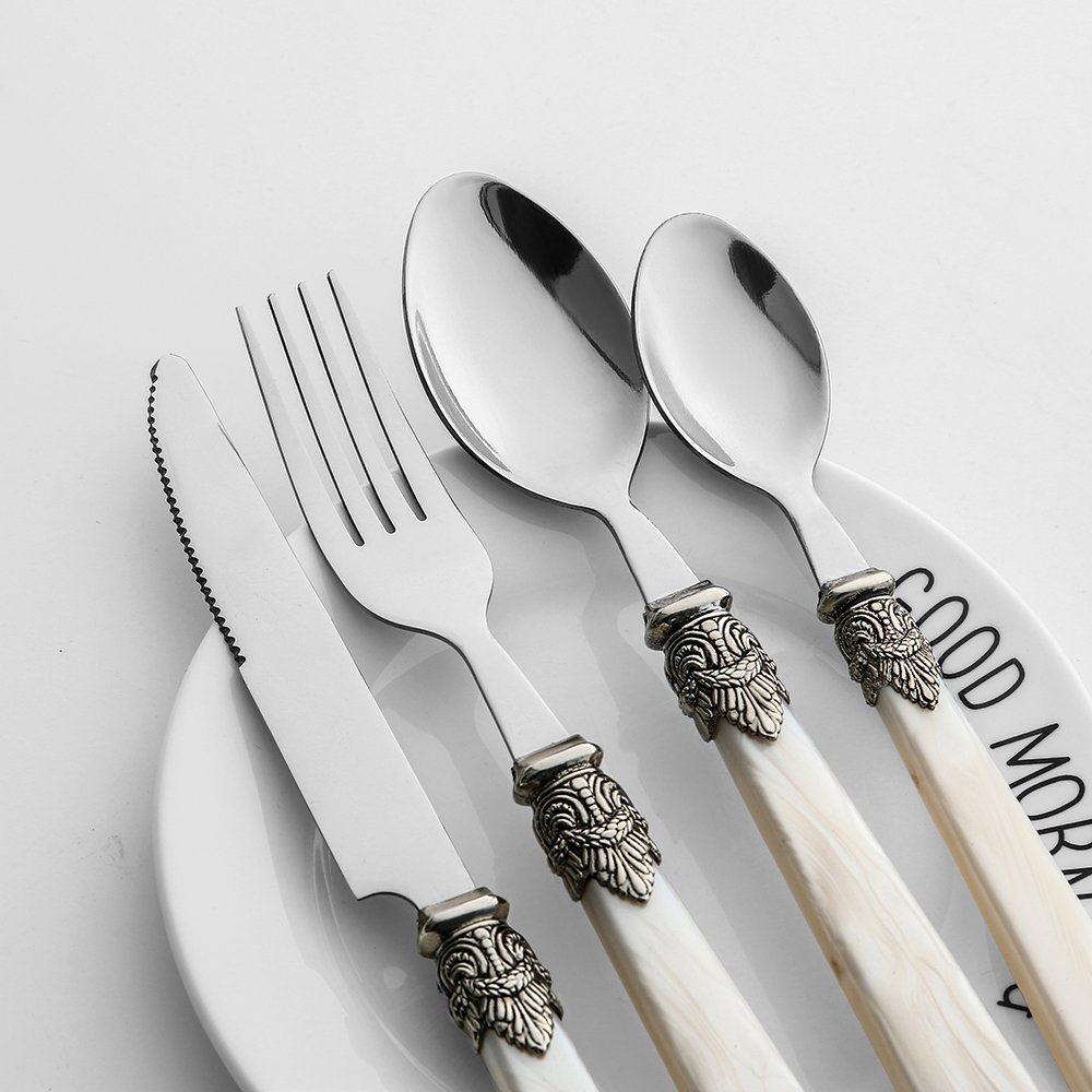 Buy LANPA Flatware 4Piece Set Stainless Steel Cutlery White Plastic