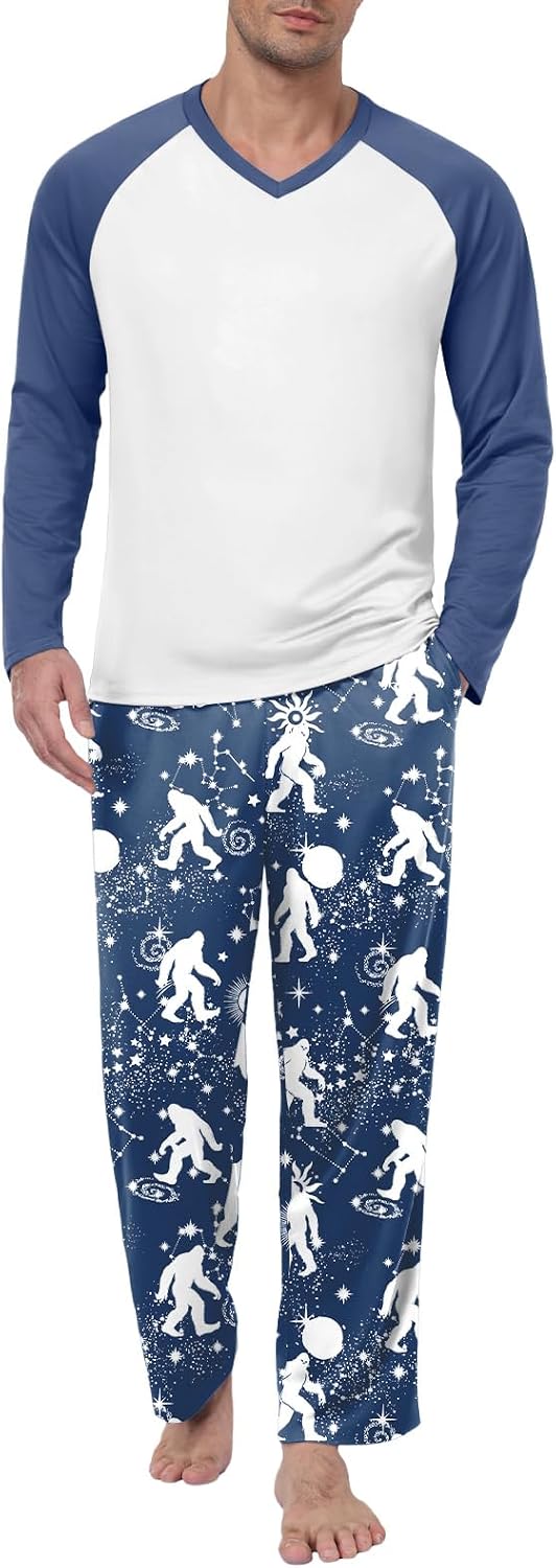 Feiersi Men's Pajama Set Soft Long Sleeve Pjs Sets V-neck Loungewear Shirts
