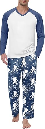 Feiersi Mens Pajama Set Soft Long Sleeve Pjs Sets V-neck Loungewear Shirts