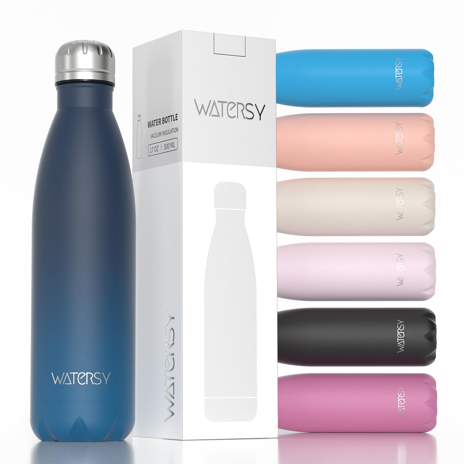 WATERSY Stainless Steel water bottles,17oz/500ml Insulated Water Bottles,Blue Green metal water bottle Keeps Drink Cold and Hot,BPA Free kids water