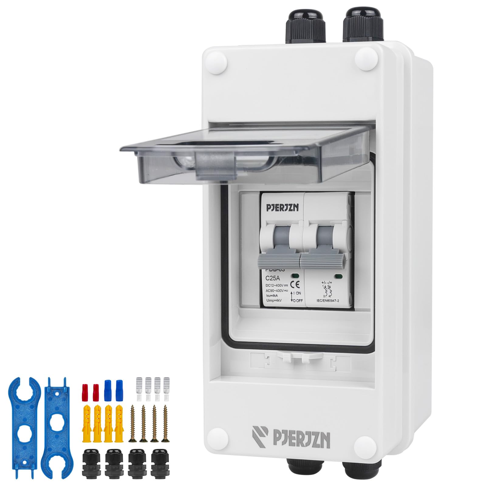 PJERJZN Solar PV Trennschalter 10–60A 400VDC/AC – Miniatur-Leistungsschalter mit wasserdichtem Gehäuse für Solaranlagen, Haushalte und Batteriespeicher (25A)