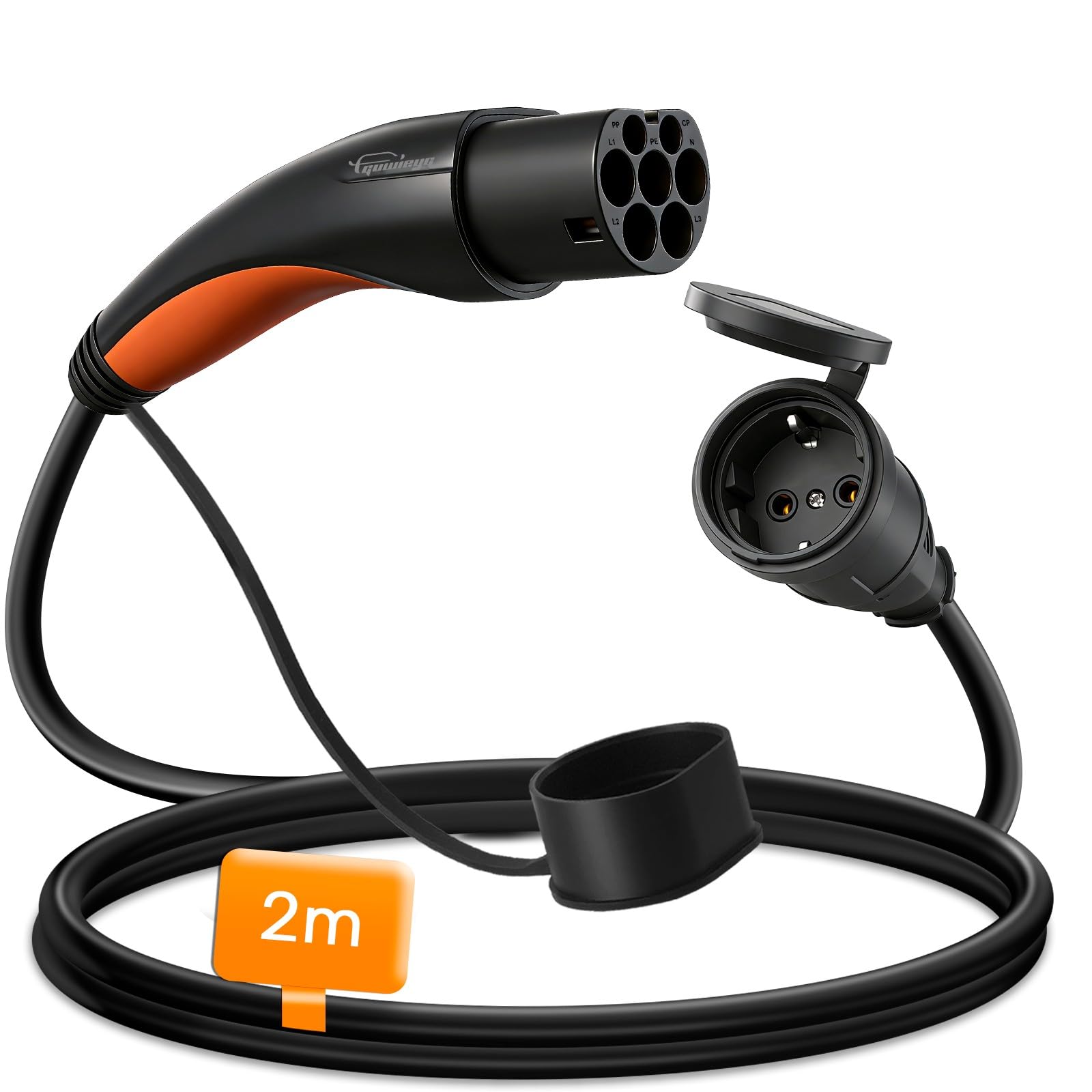 Tipo 2 a Schuko Adaptador, máx. 16 A, 3,5 kW, 2 m, Cable Tipo 2 a Schuko para Estaciones de Carga o Cajas de Pared para Motocicletas eléctricas y Bicicletas eléctricas