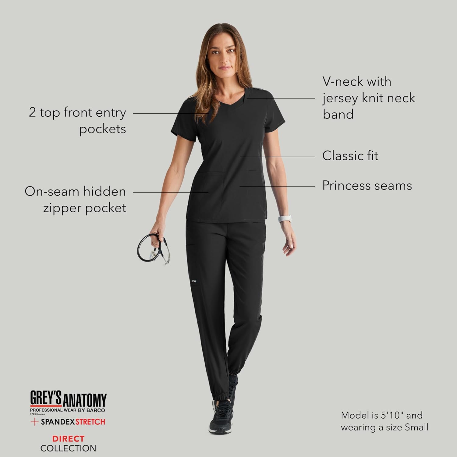 BARCO Grey's Anatomy Spandex Stretch Direct - Bolt Scrub Top for Women, V-Neck Women's Scrub Top - Image 6