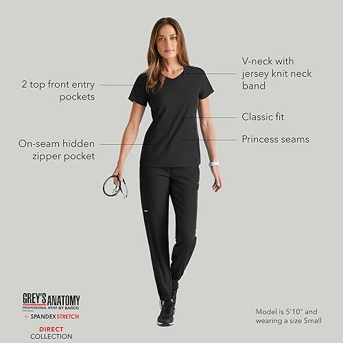 Miniatura 4 de BARCO Grey's Anatomy Spandex Stretch Direct - Camiseta médica con cuello en V para mujer