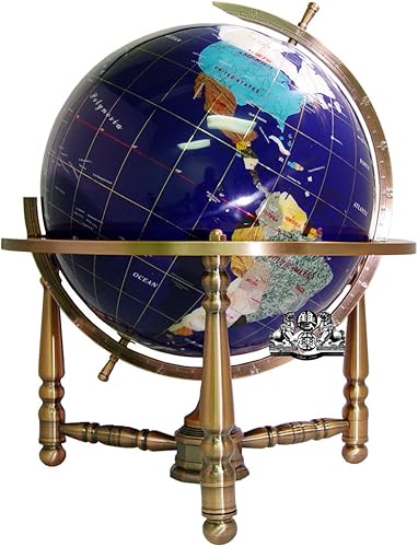 Unique Art - Globo del mundo de lapislázuli azul de 19 pulgadas de alto con soporte de cobre