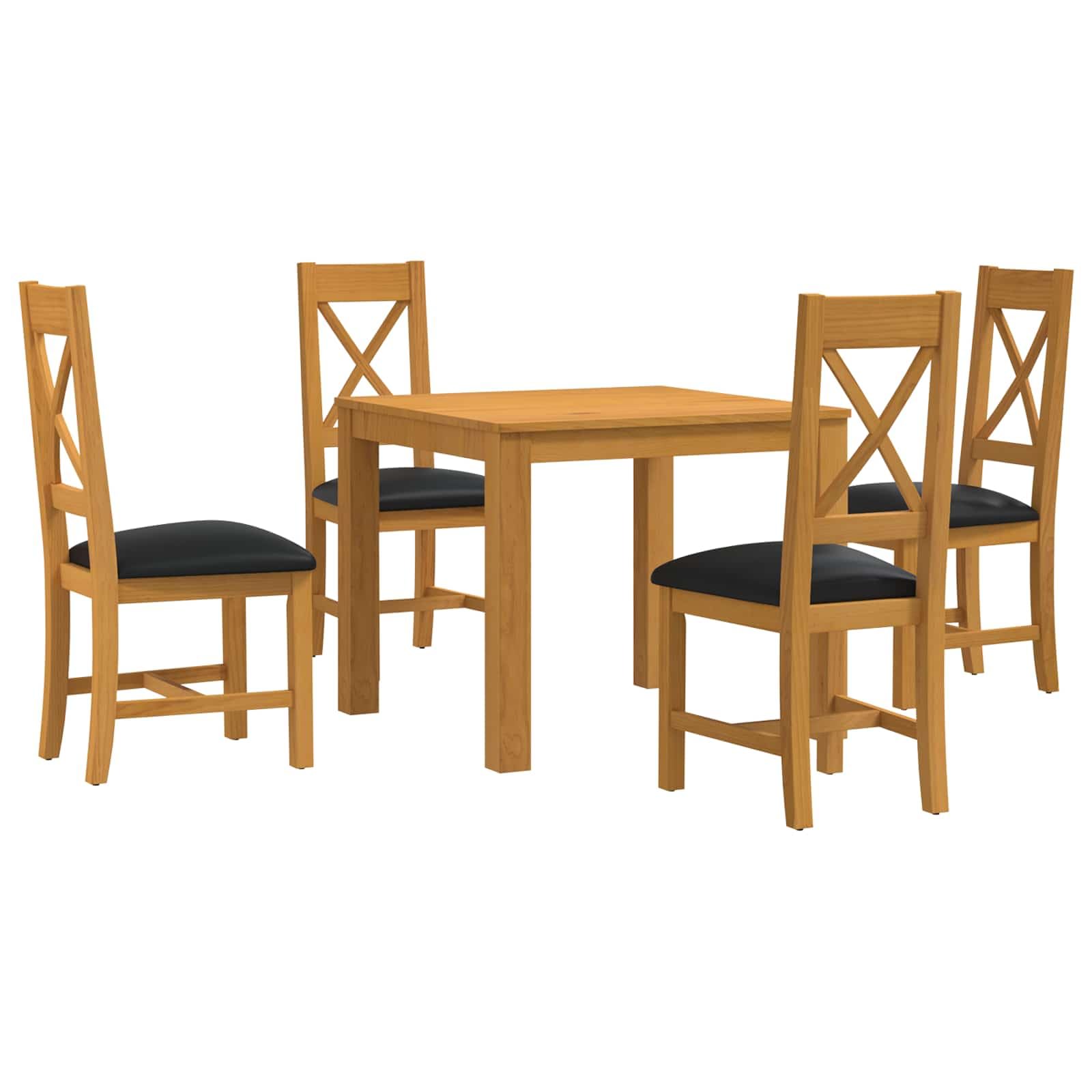 Genérico Conjunto de Comedor 5 uds. Negro Madera de Roble Sólido,Mobiliario,Conjuntos de Muebles,90 x 90 x 75 cm-3430346