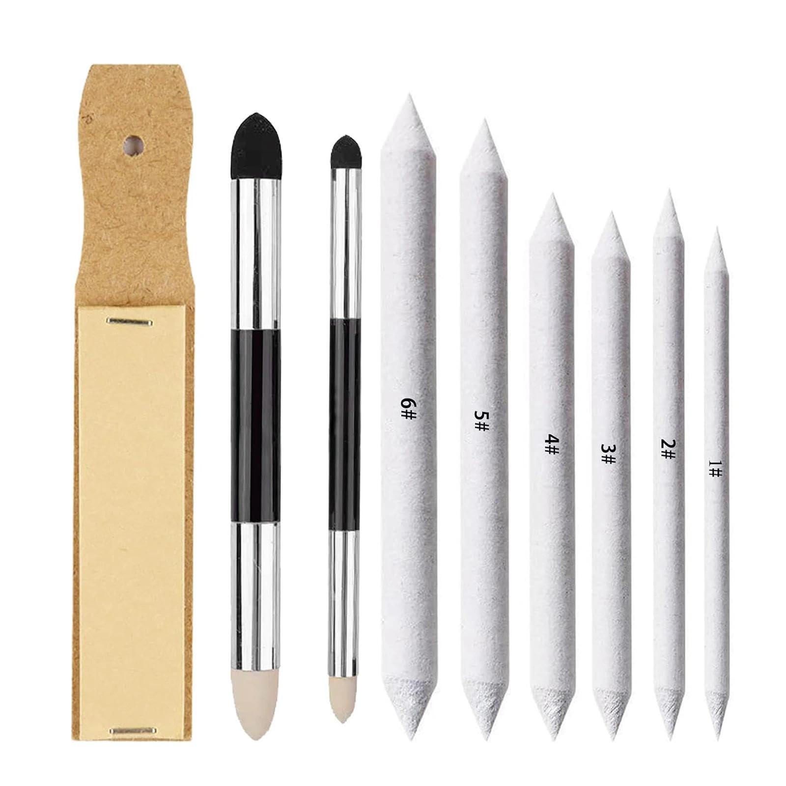 9Pcs Art Blending Stumps Set, Dual Tip Sponge Pens with Sandpaper Sharpener