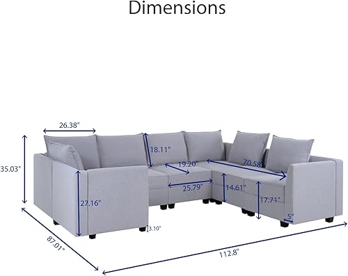 Miniatura 2 de Naomi Home Elizabeth - Sofá modular convertible en forma de U con diván de gran tamaño, sofá cama para sala de estar grande, sofá modular en forma