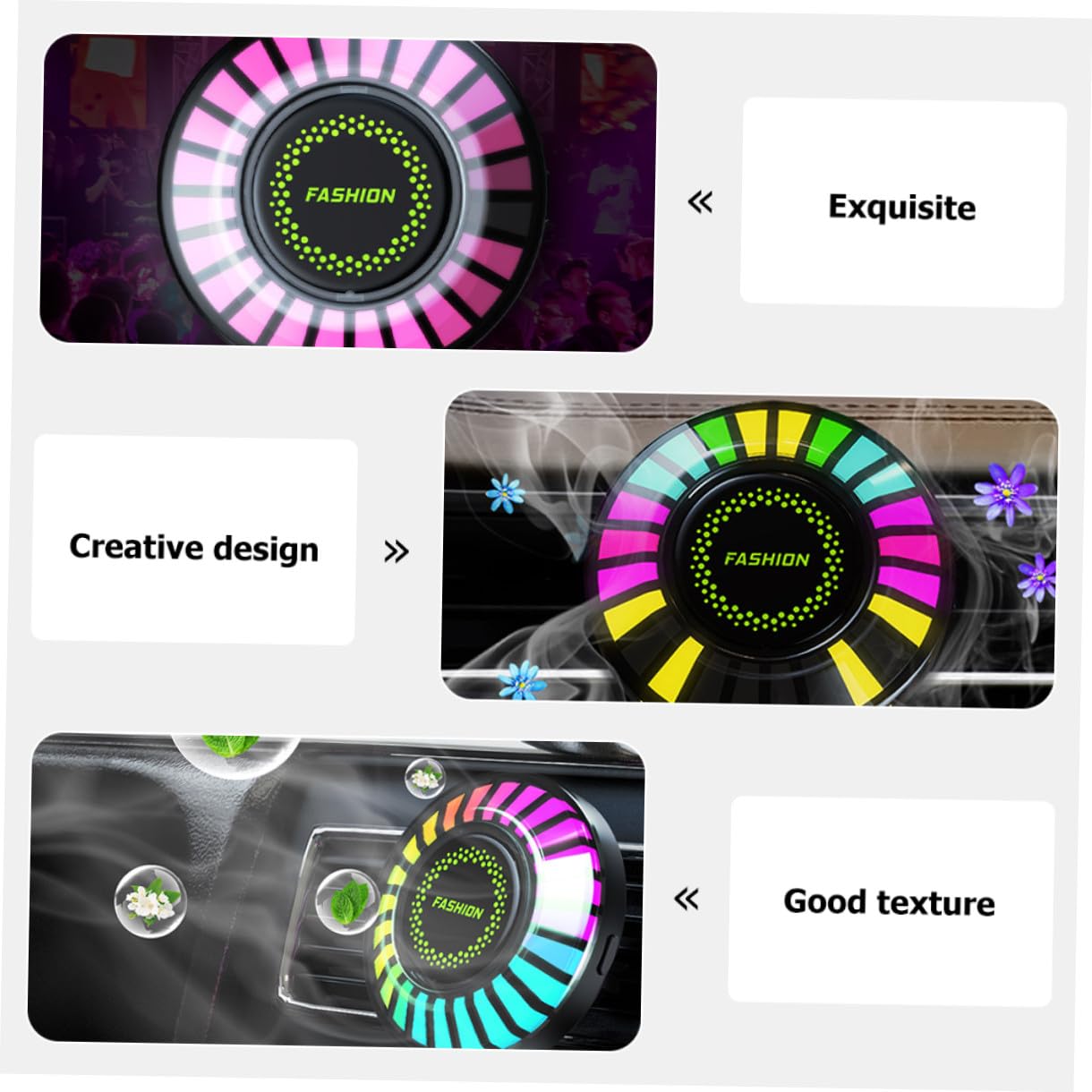 Amosfun 4 Pezzi Diffusore Profumo per Auto con Illuminazione Rgb LED Clip con Modalità Luce Atmosfera Personalizzabile per Interni Auto Accessorio Pratico e Facile da Installare