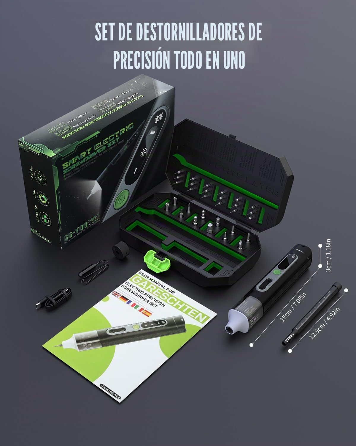 Destornillador eléctrico, juego de destornillador eléctrico mini 36 en 1, juego de destornillador de batería con bits H4, H6.3, 4 torques, 1500mAh, herramienta de reparación para teléfono móvil, gafas