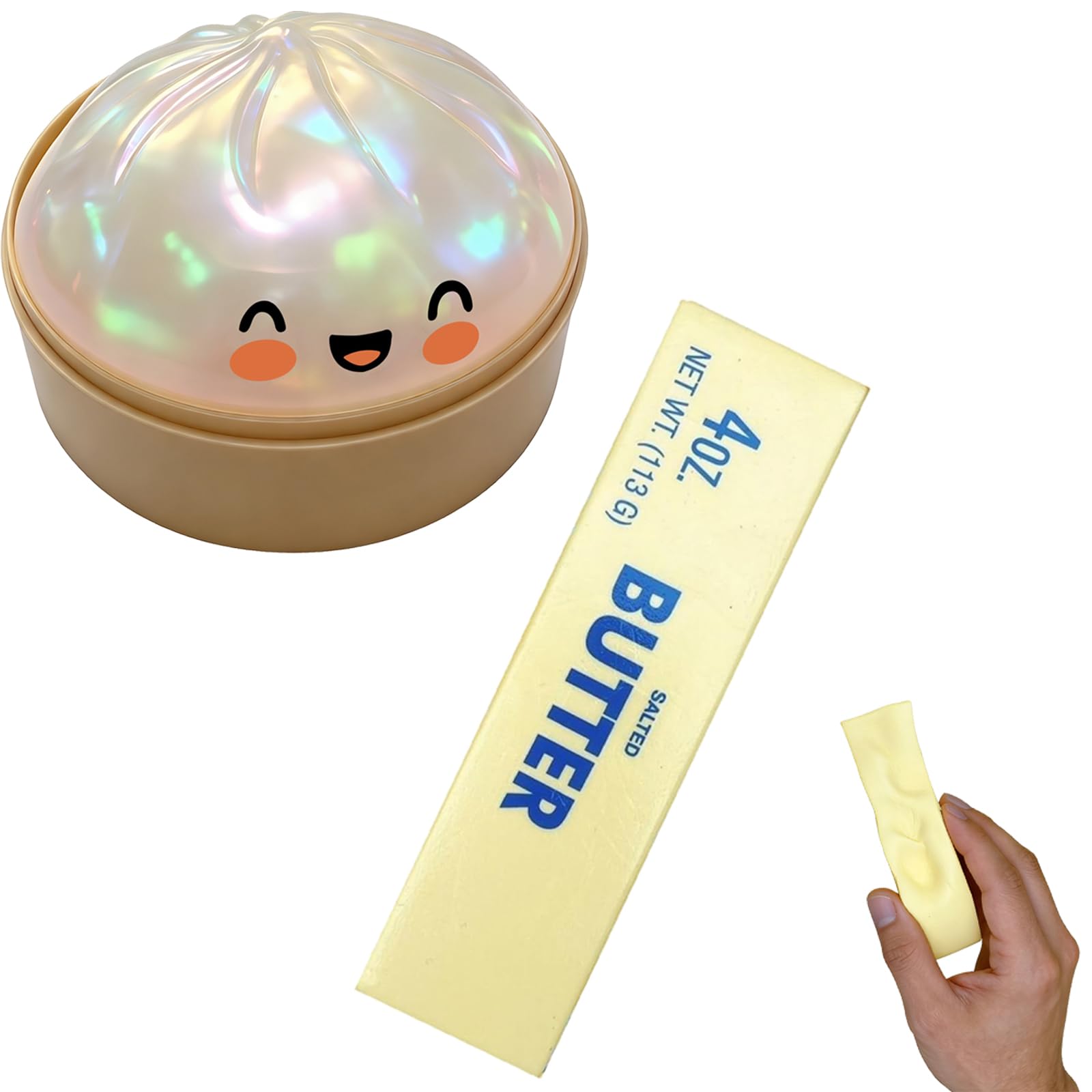 Giant Dumpling Squishy, Colorful Dumpling Stress Fidget, Glitter Dumplings Squishies Toy, Stress Relief Squishy Toys, Cute Soft Glitter Calming for Relaxation Boys Girls Children Adults (White,Butter) — image 1