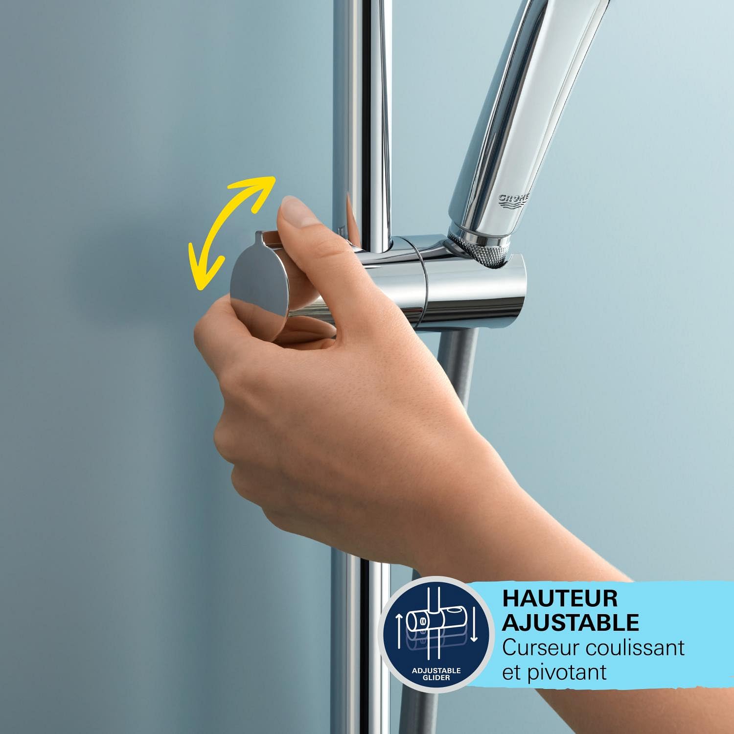 GROHE Colonne de douche avec inverseur Vitalio Joy 260, douche apparente, tête de douche 250mm, barre orientable, pommeau de douche Vitalio Joy 110 3 jets, chromé, 27357002 (Import Allemagne)