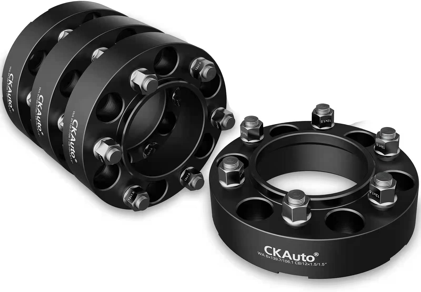 CKAuto 4 Pack 6x5.5 Hub Centric Wheel Spacers, 1.50" 6x139.7mm Wheel Spacers, 106.1mm Center Bore with M12x1.5 Studs
