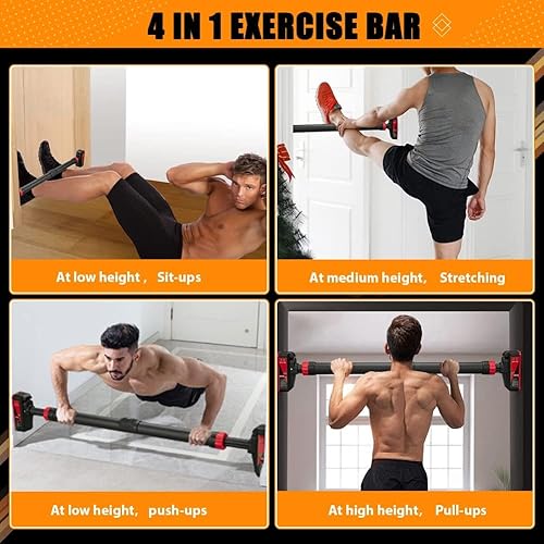 Miniatura 6 de Barra de dominadas para puerta, barra de entrenamiento de fuerza con medidor de nivel y ancho ajustable sin instalación de tornillos