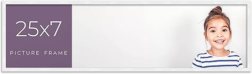 Marco de fotos de madera real blanca de 25 x 7 pulgadas de ancho de 0.75 pulgadas Profundidad del marco interior de 0.5 pulgadas Marco de fotos