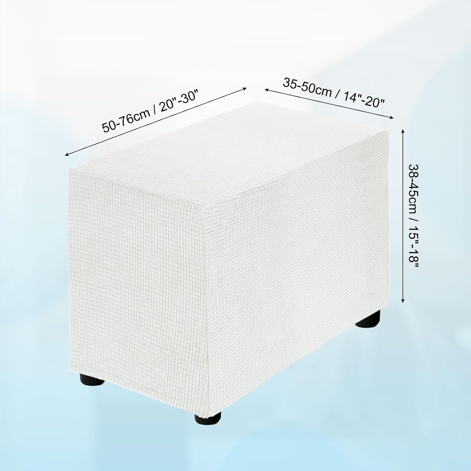 uxcell Stretch Ottoman Cover Rectangular Oversized Square Ottoman Slipcover with Elastic for Foot Stool Living Room Bedroom Fit Length 50-76cm / 20"-30", Small, White image 2
