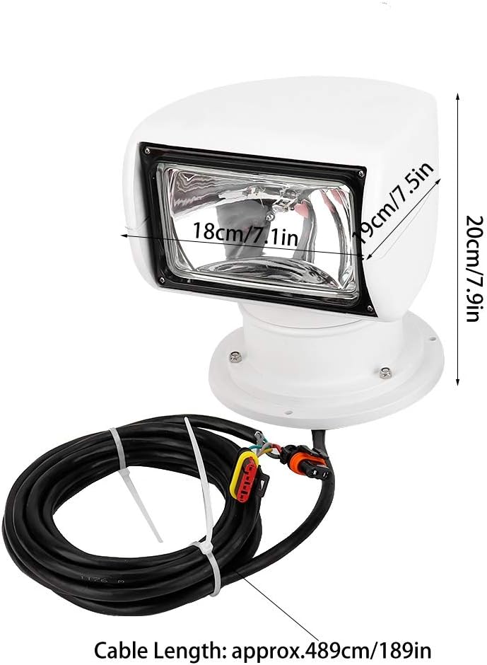 ZJchao 100W Marine Searchlight, Halogen Remote Control Spotlight, Marine Remote Control Spotlight Led with Water Proof Design and 360 Adjustable Lighting for Boat Truck Yacht12V