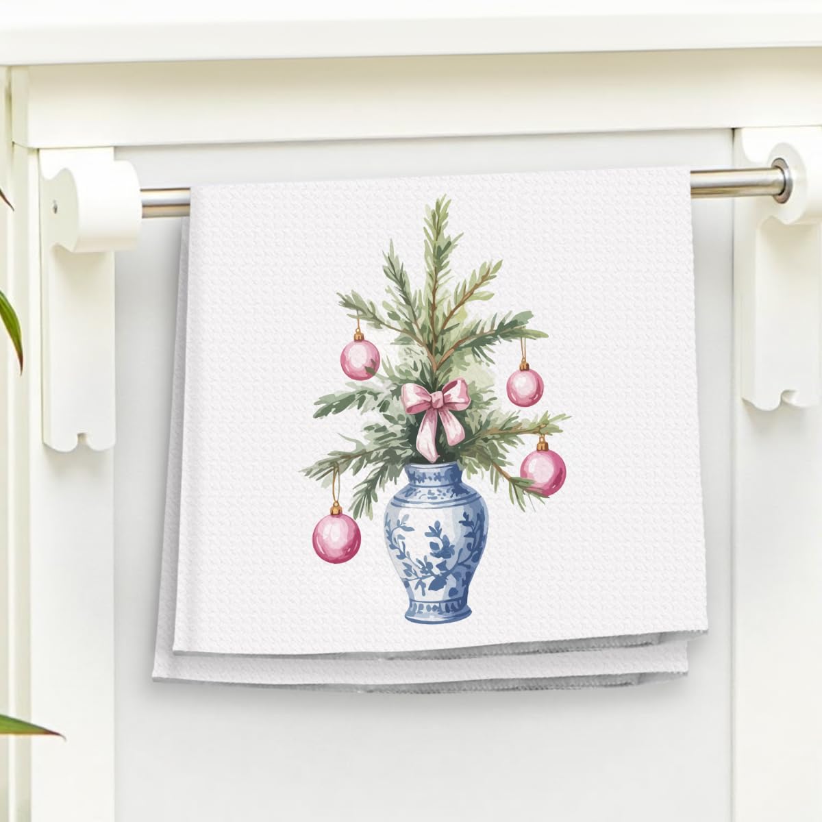 Bath-Towels159 Coquette Pink Bow Christmas Tree Kitchen Hand Towels Decor Christmas Holiday Party Decorations for Farmhouse Home Kitchen