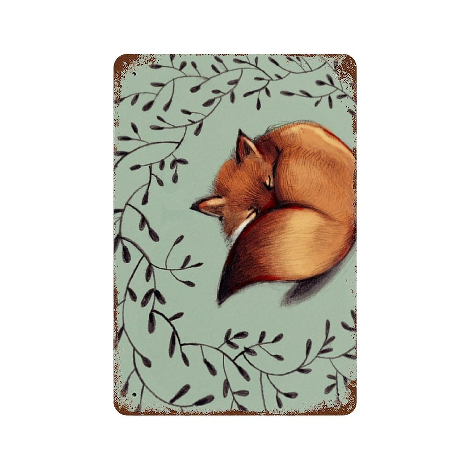 peiyeety Fox Green and Orange Antique Metal Tin Sign Metal Tin Sign Wall Decor for Home Cafes Pubs Club Man Cave Sign Gift Plaque Metal Tin Sign for Men Women 8x5.5 Inch