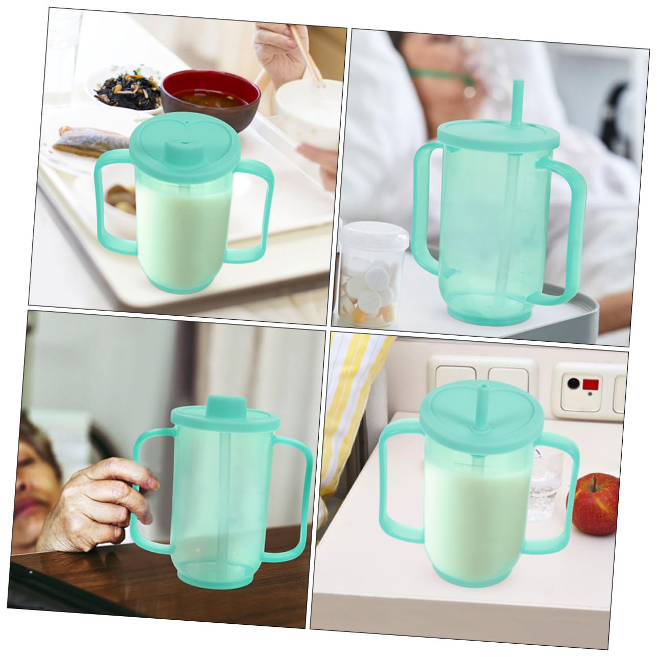 FRCOLOR Set 2 Tazze per Anziani 350ml, Design Ergonomico, Bicchieri Antigoccia e Versatili per Assistenza Anziani e Pazienti Letto
