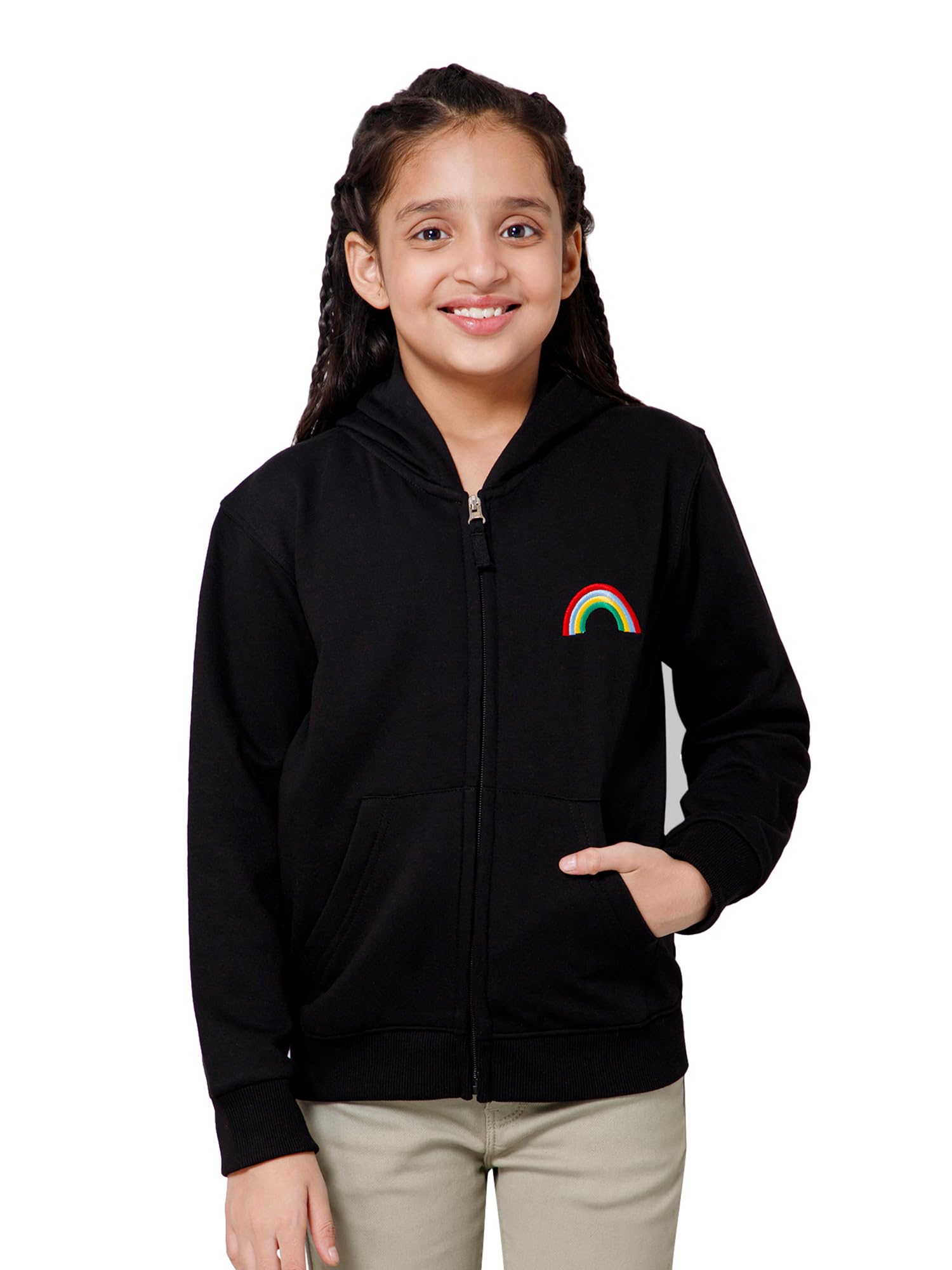Alan Jones Clothing Solid Cotton Girls Hooded Sweatshirt-image-41