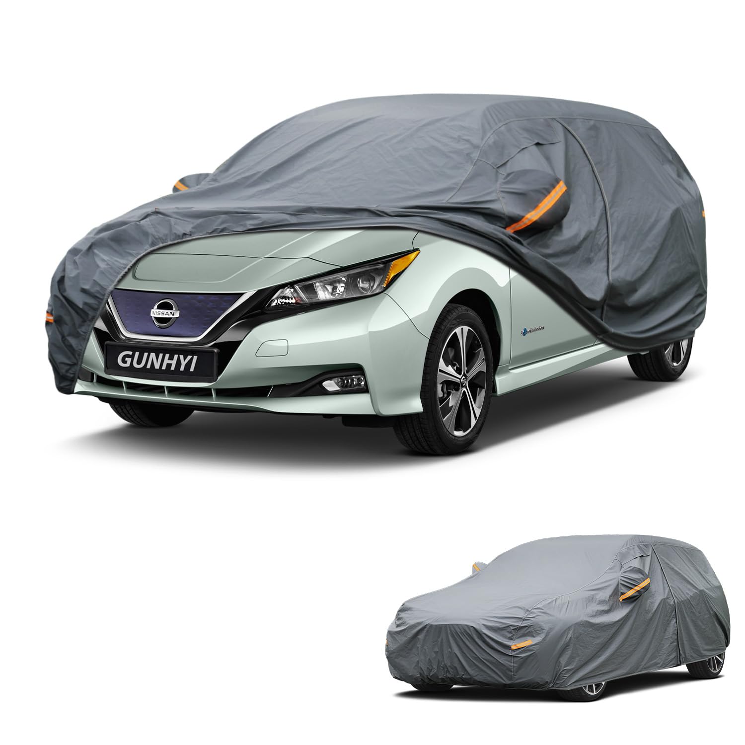 GUNHYI Premium Car Cover Custom Fit Nissan Leaf, 16 Layers Heavy Duty Car Cover Waterproof All Weather with Zipper Door for Sun Rain Snow Dust Uv Protection