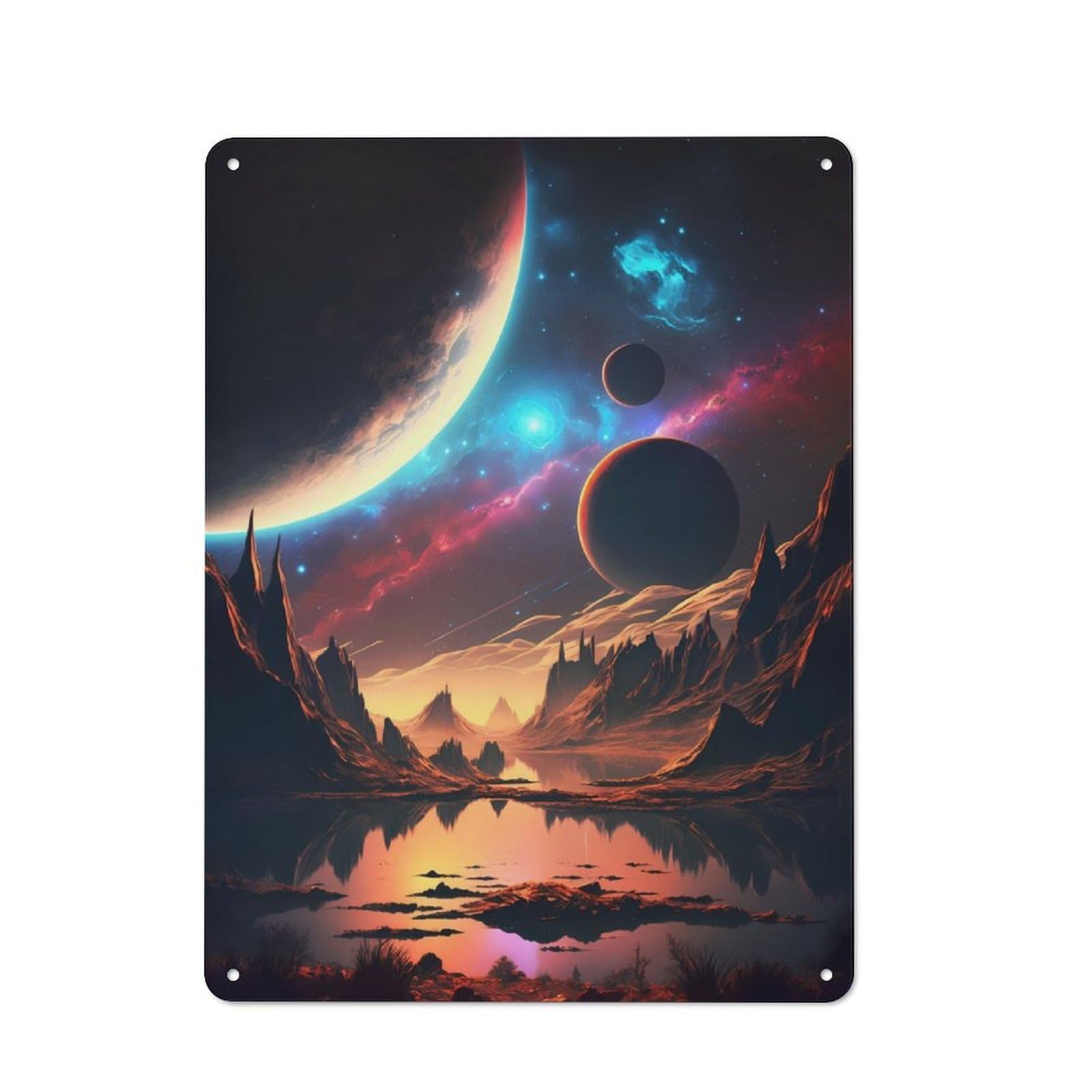 Modern Retro Metal Wall Art Sign 40x30cm Featuring Galactic Beauty Landscape, Urban Room Decor for Workspace, Cafe, Hallway Or Garage