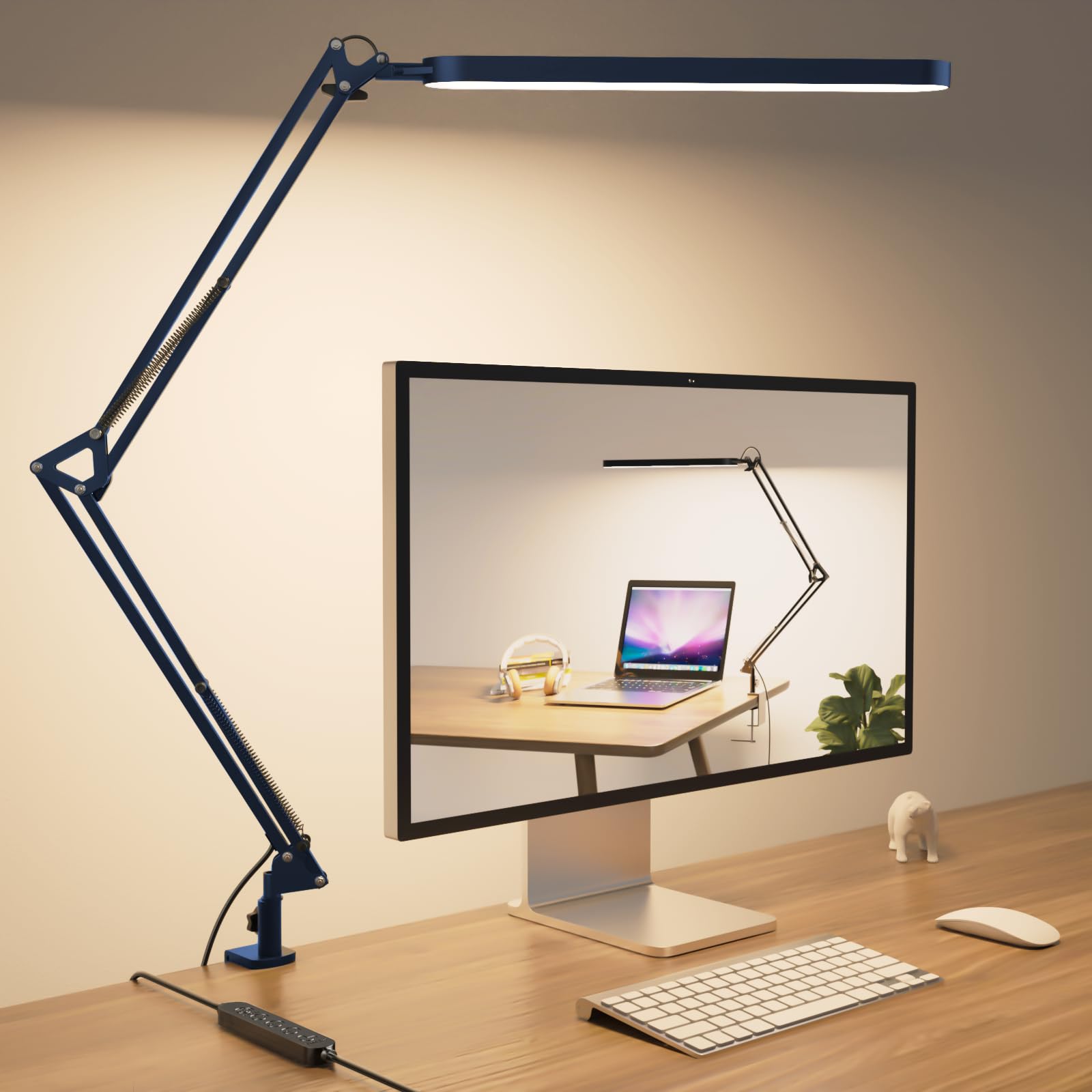 SKYLEO Desk Lamp - LED Desk Light - 5 Color Modes X 11 Brightness Levels - Adjustable Swing Arm - Timmer & Memory Function - 12W Study Lamp - Blue