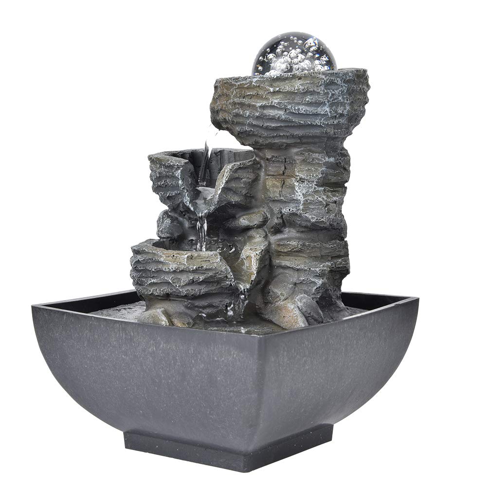 Ejoyous Cascada de Fuente de Interior con iluminación, Hermosa Fuente de Mesa Interior, Humidificador de Sala, Fuente de Agua, Decoración de Salón, para (Enchufe UE 220)
