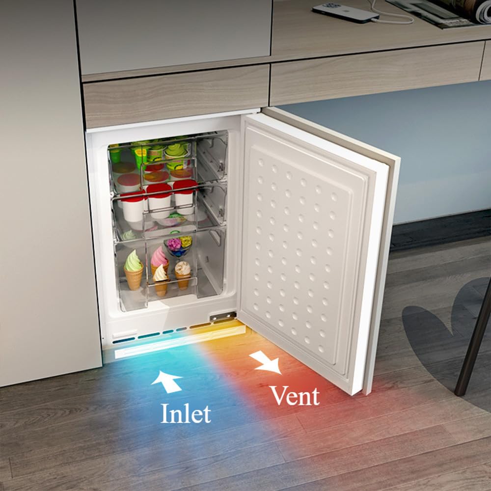 Congelador horizontal totalmente integrado de 65 L, refrigerador oculto de tamaño completo con congelador, refrigerador para garaje, profundidad estándar, acero inoxidable, funciones de congelación y