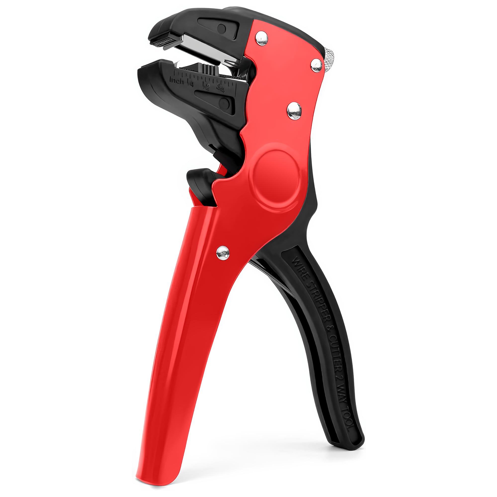 Ultrics Red Insulated Wire Stripper, Adjustable Cable Stripping Tool For 14-24 Awg Cables With Eagle Nose, Automatic Quick Wire Stripper And Cutter For Industrial And Home Automotive Electrical Repair