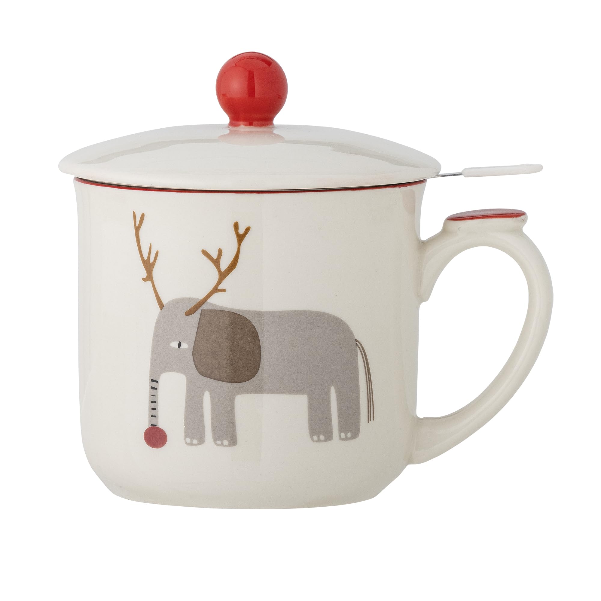 Bloomingville Valentin Becher, Tasse m/Deckel und Teesieb, Rot, Steingut, T10xH11 cm, 300 ml
